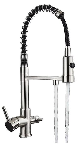 Rubinetto da cucina, Funzione spray estraibile, Doppia maniglia, Nickel spazzolato