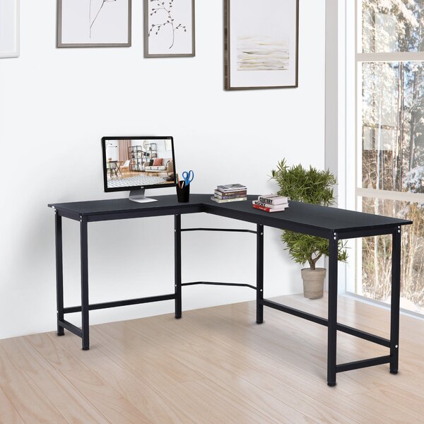 Vinsetto Scrivania ad Angolo in Legno Truciolare e Metallo Nero 168 x 120 x75 cm