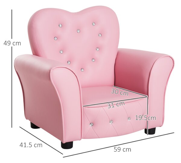 HOMCOM Poltroncina per Bambini Imbottita, Poltrona per cameretta con Rivestimento in PVC e Struttura in Legno, 59x41.5x49cm, Rosa|Aosom