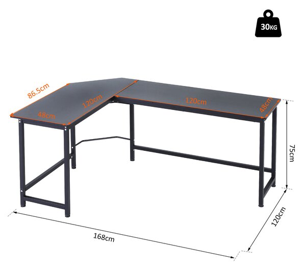 Vinsetto Scrivania ad Angolo in Legno Truciolare e Metallo Nero 168 x 120 x75 cm