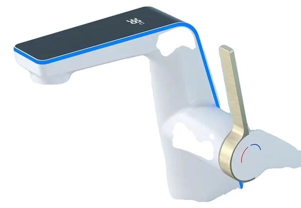Miscelatore per lavabo, display a LED, miscelatore monocomando per acqua calda e fredda, bianco