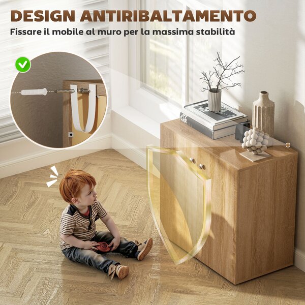 HOMCOM Mobiletto Multiuso a 2 Ante, Mobiletto Soggiorno o Ufficio in Legno con Maniglie in Alluminio, 70x39x70cm|Aosom