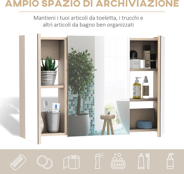 Kleankin mobiletto pensile bagno con specchiera bagno mobile salvaspazio bagno specchio bagno specchio contenitore contenitore|Aosom
