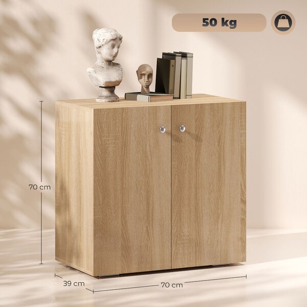 HOMCOM Mobiletto Multiuso a 2 Ante, Mobiletto Soggiorno o Ufficio in Legno con Maniglie in Alluminio, 70x39x70cm|Aosom