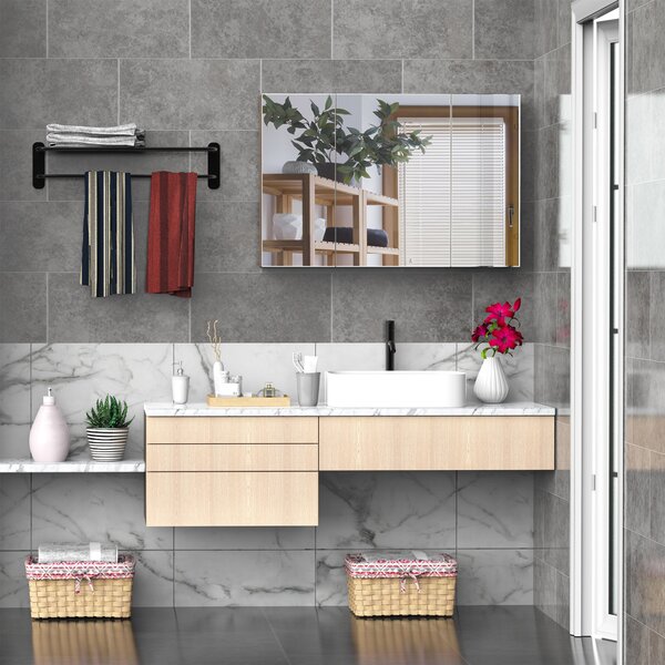 Kleankin mobiletto pensile bagno con specchiera bagno mobile salvaspazio bagno specchio bagno specchio contenitore contenitore|Aosom