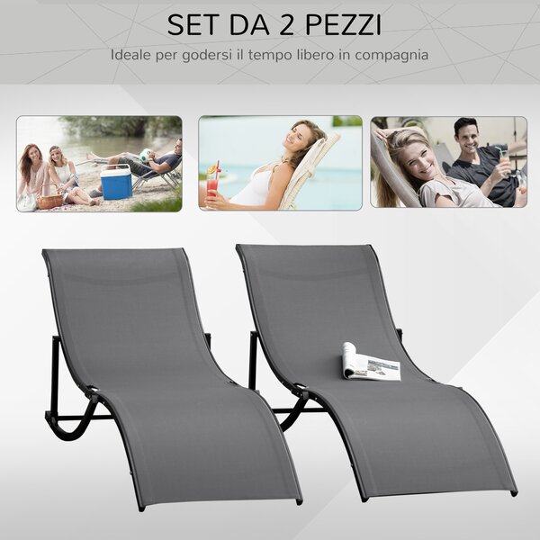 Outsunny Set 2 Sdraio da Giardino Pieghevoli, Lettino Prendisole in Alluminio e Textilene, 61x165x63 cm|Aosom