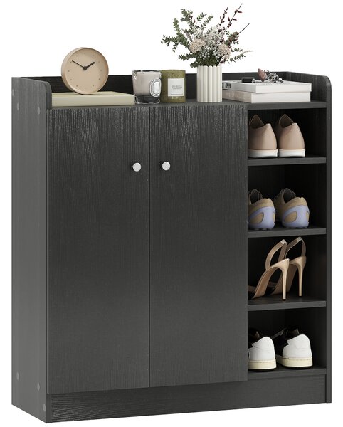 Homcom scarpiera da ingresso salvaspazio mobile scarpiera in Legno con 2 Ante 3 Ripiani 83 x 30 x 90 cm Nero|Aosom