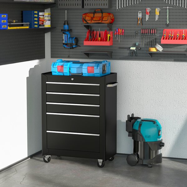 HomCom Carrello Cassettiera Porta Utensili per officina, Carrello da Officina Cassettiera con Ruote, nero, 61.5x33x85cm|Aosom