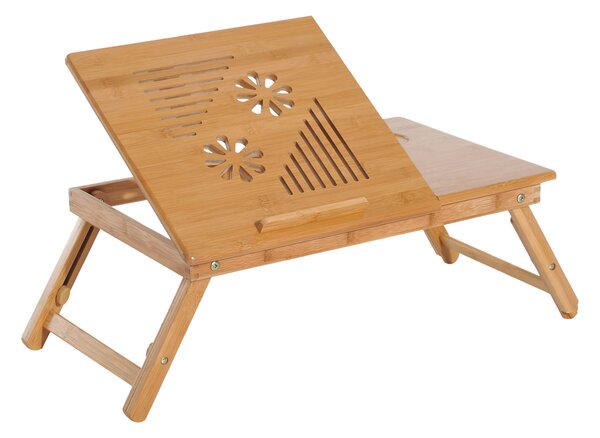 Homcom Tavolino da Letto per PC Portatile con Sistema di Raffreddamento in Bambù, 55x35x22-30cm|Aosom