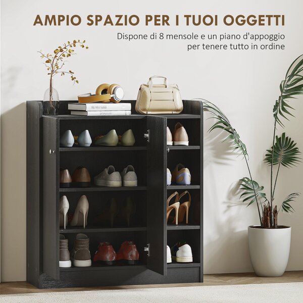 Homcom scarpiera da ingresso salvaspazio mobile scarpiera in Legno con 2 Ante 3 Ripiani 83 x 30 x 90 cm Nero|Aosom