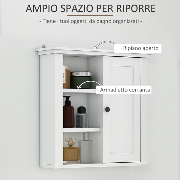 Homcom Mobile bagno mobiletto bagno mobile salvaspazio bagno mobiletto arredo bagno pensile da bagno armadietto sospeso legno bianco