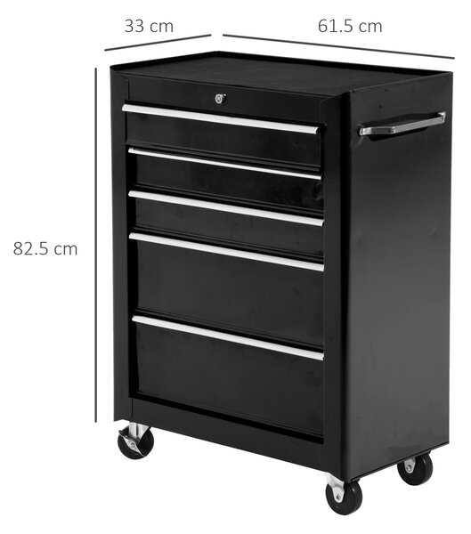 HomCom Carrello Cassettiera Porta Utensili per officina, Carrello da Officina Cassettiera con Ruote, nero, 61.5x33x85cm|Aosom