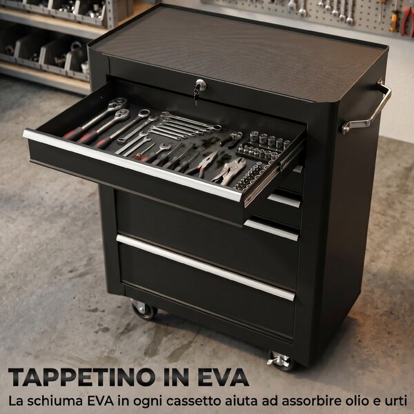 HomCom Carrello Cassettiera Porta Utensili per officina, Carrello da Officina Cassettiera con Ruote, nero, 61.5x33x85cm|Aosom
