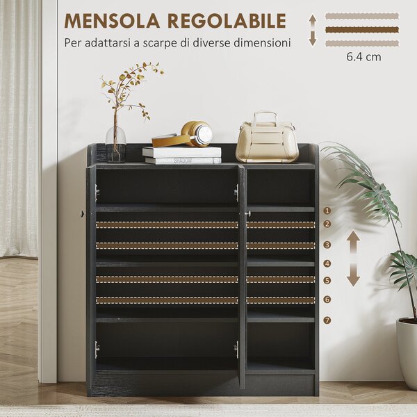 Homcom scarpiera da ingresso salvaspazio mobile scarpiera in Legno con 2 Ante 3 Ripiani 83 x 30 x 90 cm Nero|Aosom