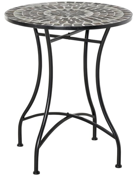 Outsunny Tavolino da Giardino in Metallo e Ceramica, Tavolo da Esterno per Terrazzo o Balcone, Diametro 60x71cm, Nero|Aosom