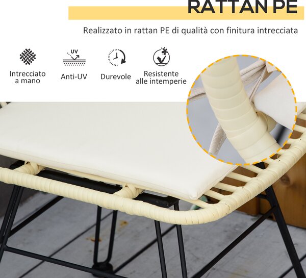 Outsunny Set Tavolino e Sedie da Giardino 3 Pezzi in Rattan PE e Acciaio, Arredo Chic per Esterni e Bistrò - Crema|Aosom