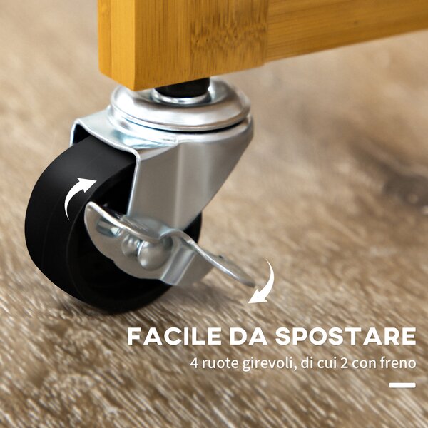 HOMCOM Carrello da Cucina con Tavolino Pieghevole e 2 Sgabelli, Ruote e Cassetti in Legno di Bambù | Aosom Italy