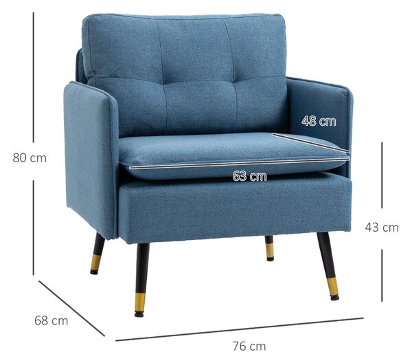 HOMCOM Poltrona Moderna con Seduta Imbottita e Gambe in Acciaio, Tessuto Lino da Soggiorno, Camera da Letto e Sala da Pranzo, Blu | Aosom Italy