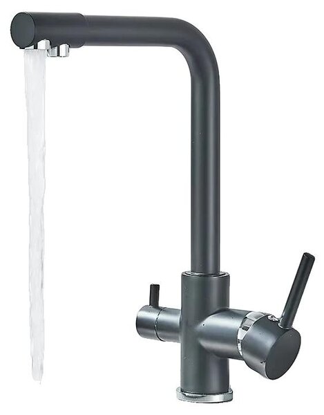 Rubinetto da cucina, con due getti orientabili, per acqua calda e fredda, colore nero