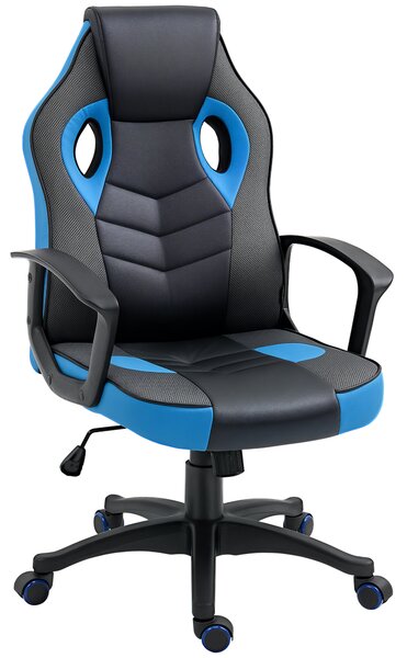 Vinsetto Sedia Gaming Ergonomica, Poltrona da Ufficio Girevole con Rotelle in Pelle PU Nera e Blu, Altezza Regolabile