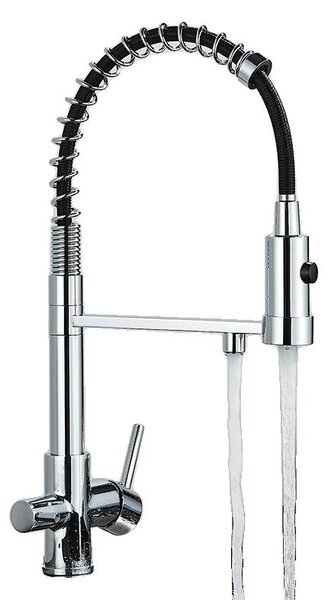 Miscelatore da cucina filtrato, con due manopole, beccuccio flessibile, finitura cromata