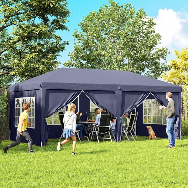 Outsunny Gazebo Pieghevole con 6 Pannelli Laterali da Giardino e Esterno, 585x295 cm, Blu | Aosom Italy
