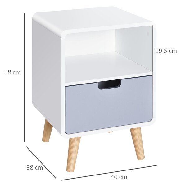 HOMCOM Comodino con Cassetto in MDF e Legno di Pino per Camera da Letto, Soggiorno e Bagno, 40x38x58 cm|Aosom