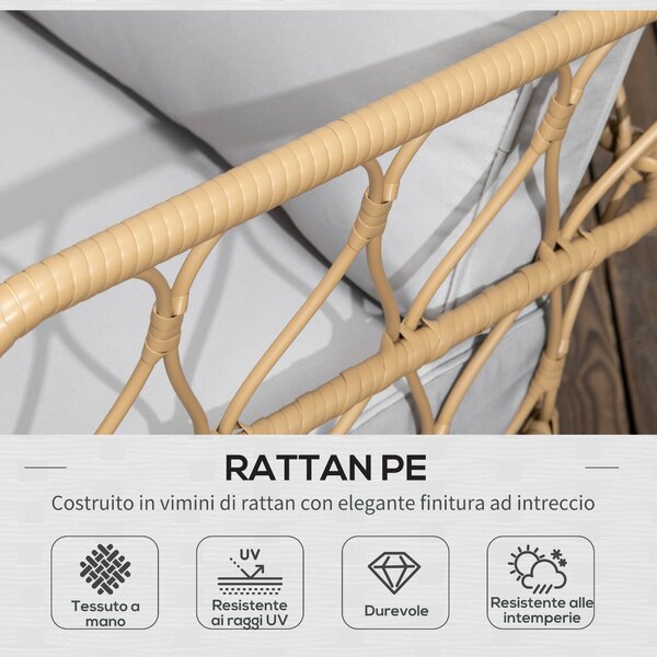 Outsunny Salotto da Giardino Rattan 4 Pezzi con Divano 2 Posti, 2 Poltrone e Tavolino con Piano in Vetro, Cuscini Sfoderabili e Lavabili, Giallo|Aosom