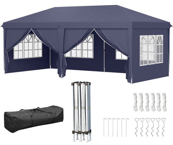 Outsunny Gazebo Pieghevole con 6 Pannelli Laterali da Giardino e Esterno, 585x295 cm, Blu | Aosom Italy