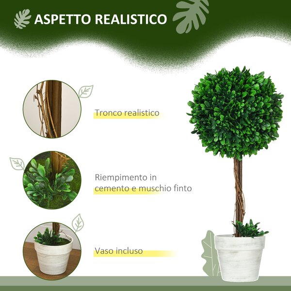 HOMCOM Set 2 Piante Finte Alberi di Bosso da Interno ed Esterno con Vaso, Ø28x60cm