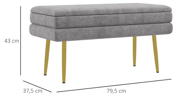 HOMCOM Panca Fondo Letto con Spazio Portaoggetti, in Acciaio e Poliestere, 79.5x37.5x43 cm, Grigia|Aosom