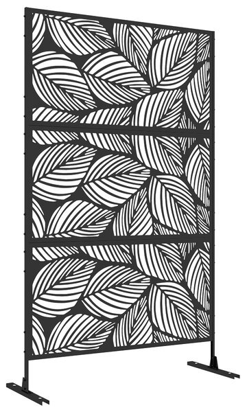 Outsunny Paravento da Esterno Decorativo in Acciaio Traforato con Design a Foglie, 122x198cm, Nero|Aosom