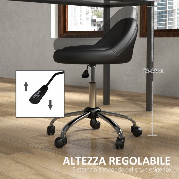 HOMCOM Sgabello con Ruote, Seduta Girevole, Altezza Regolabile e Rivestimento in Finta Pelle PU, Nero|Aosom