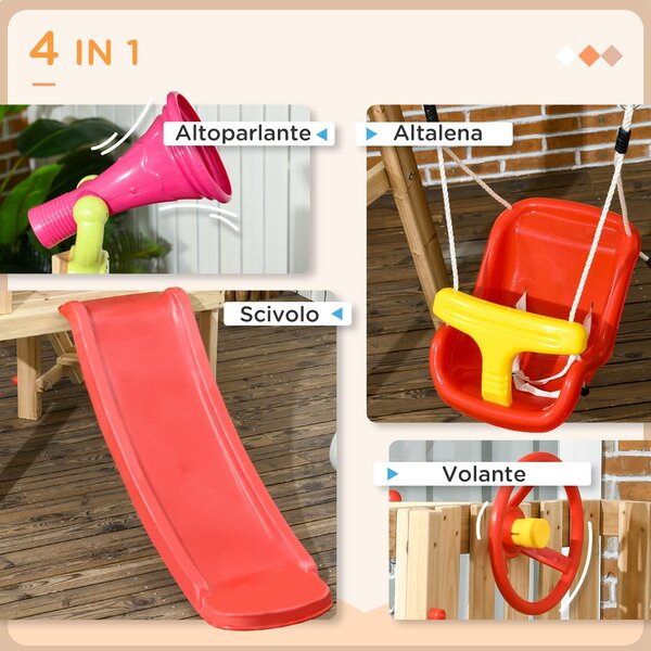 Outsunny Set con Scivolo e Altalena da Giardino per Bambini Età 18-48 Mesi, in Legno e Plastica, Rosso|Aosom