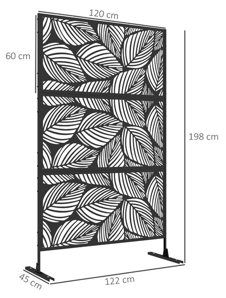 Outsunny Paravento da Esterno Decorativo in Acciaio Traforato con Design a Foglie, 122x198cm, Nero|Aosom
