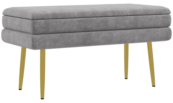 HOMCOM Panca Fondo Letto con Spazio Portaoggetti, in Acciaio e Poliestere, 79.5x37.5x43 cm, Grigia|Aosom