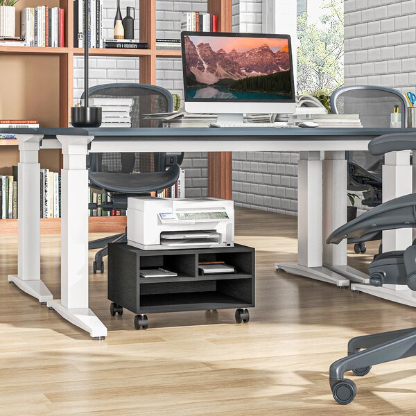 HOMCOM Mobile Porta Stampante a 2 Ripiani in Legno con Ruote per Ufficio e Studio, 47x40x22.5cm, Nero|Aosom
