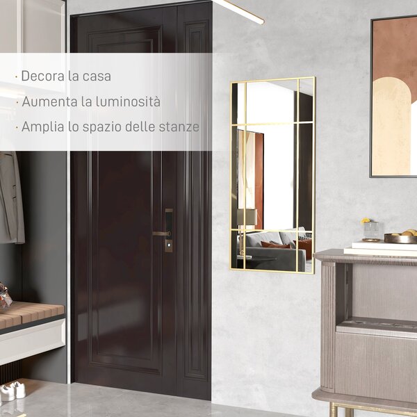 HOMCOM Specchio da Parete Stile Finestra con Montaggio Verticale e Orizzontale, 110x50cm, Oro|Aosom