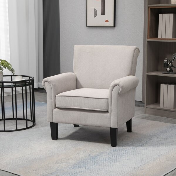 HOMCOM Poltroncina da Salotto in Tessuto con Gambe di Legno, Stile Nordico, Braccioli, Cuscino con Fodera Rimovibile, Grigio|Aosom