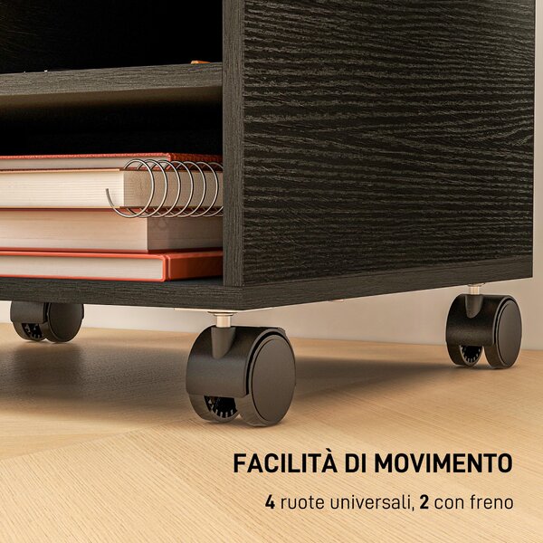 HOMCOM Mobile Porta Stampante a 2 Ripiani in Legno con Ruote per Ufficio e Studio, 47x40x22.5cm, Nero|Aosom