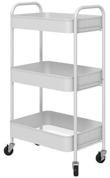 HOMCOM Carrello da Cucina a 3 Livelli con Maniglie e 4 Rotelle, in Acciaio, 45x30.6x79 cm, Bianco|Aosom