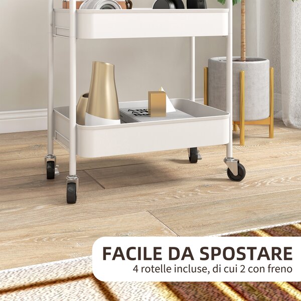 HOMCOM Carrello da Cucina a 3 Livelli con Maniglie e 4 Rotelle, in Acciaio, 45x30.6x79 cm, Bianco|Aosom