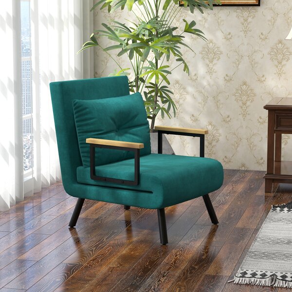 HOMCOM Poltrona Letto 3 in 1 con Schienale Reclinabile in 5 Posizioni e Cuscino, struttura in acciaio e braccioli in legno, 63x73x81 cm, Verde | Aosom Italy