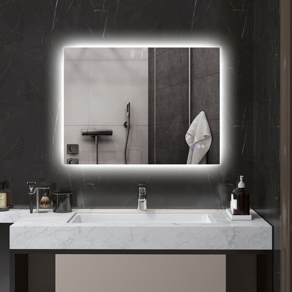 HOMCOM Specchio da Bagno Anticondensa con Luminosità e Colore Regolabili, Valutazione CRI90+, in Vetro e Lega di Alluminio, 80x60x4 cm | Aosom Italy