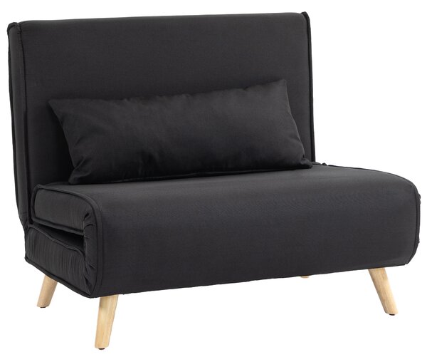 HOMCOM Poltrona Letto 3 in 1 con Schienale Reclinabile su 6 Posizioni in Tessuto, 94x78x80 cm, Nero | Aosom Italy