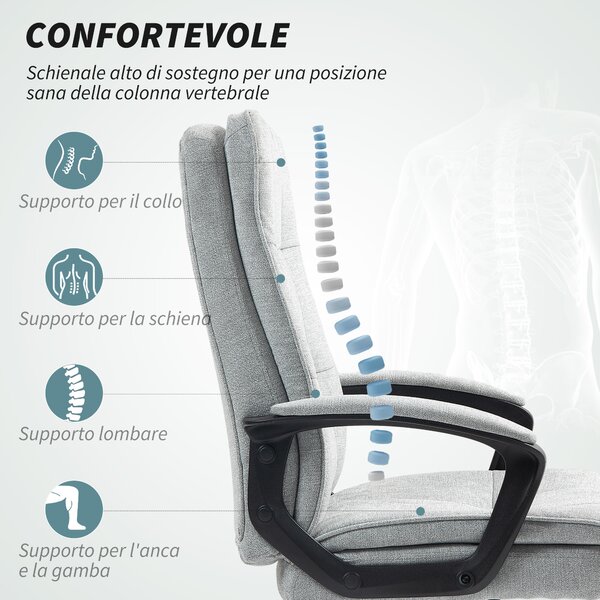 HOMCOM Poltrona da Ufficio Girevole Ergonomica con Braccioli e Schienale, Sedia Ufficio Imbottita Altezza Regolabile e Dondolo, Grigio|Aosom Italy
