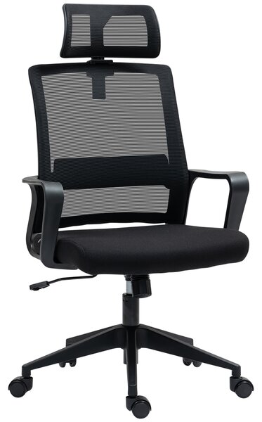 HOMCOM Sedia da Ufficio Ergonomica con Poggiatesta e Altezza Regolabili, Funzione Dondolo e Ruote, Nero
