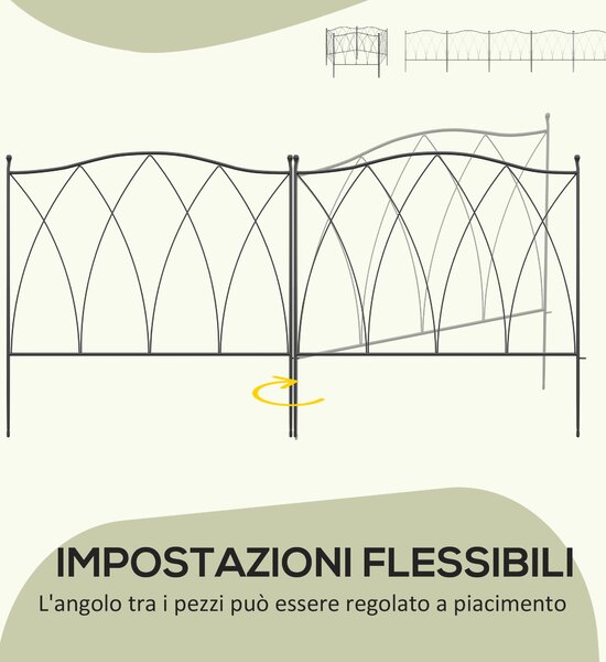 Outsunny Recinzione Esterna a 5 Pannelli in Metallo con Lacci, 305x62 cm, Nera