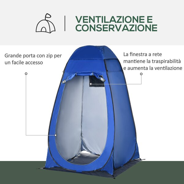 Outsunny Tenda Doccia da Campeggio e Spiaggia con Porta a Cerniera e Borsa di Trasporto, 126x124x189 cm, Blu Scuro
