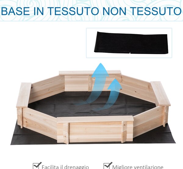 Outsunny Sabbiera per Bambini con Sedili e Copertura, Età 3-8 Anni, 139.5x139.5x21.5cm, Colore Legno